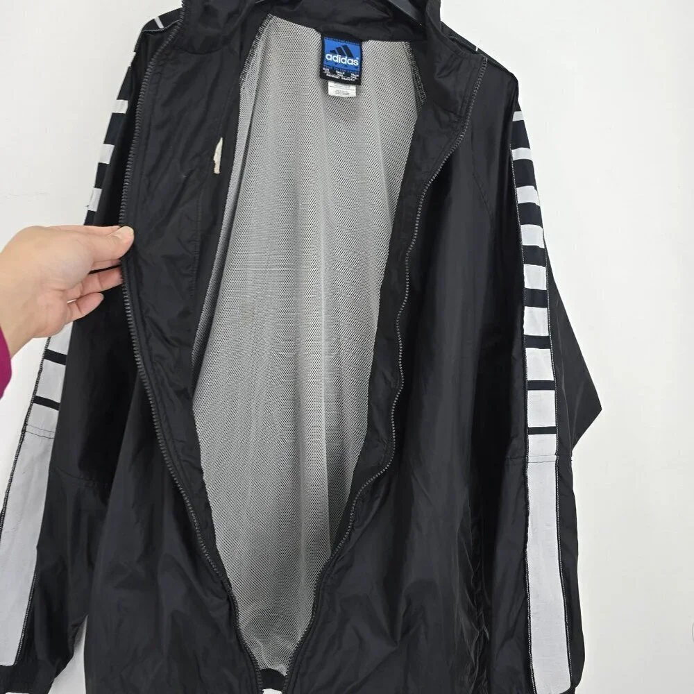 Vintage 90s Y2K Adidas Jacket Black White Windbreaker Baggy Nylon Men Size 3XL